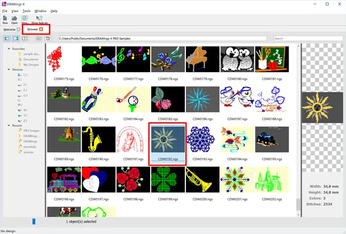 DRAWings PRO XII embroidery software 17 Organize your designs