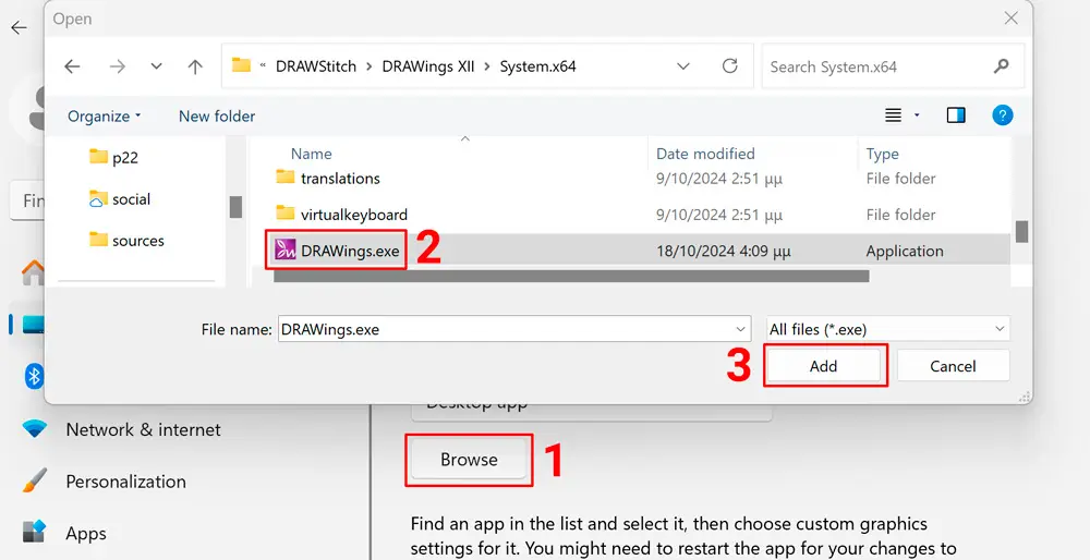 Setting DRAWings to Use the High-Performance Graphics Card on Windows 11 4 Select The App