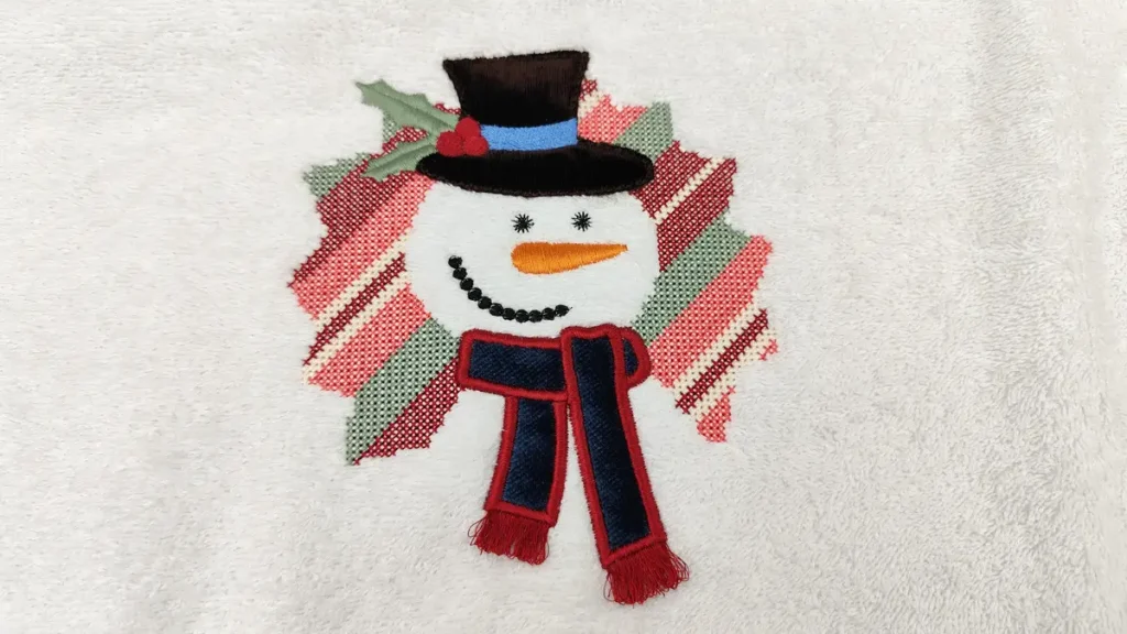 Creating an Embossed Snowman on Towels with Cross Stitch 3D Fringe 03