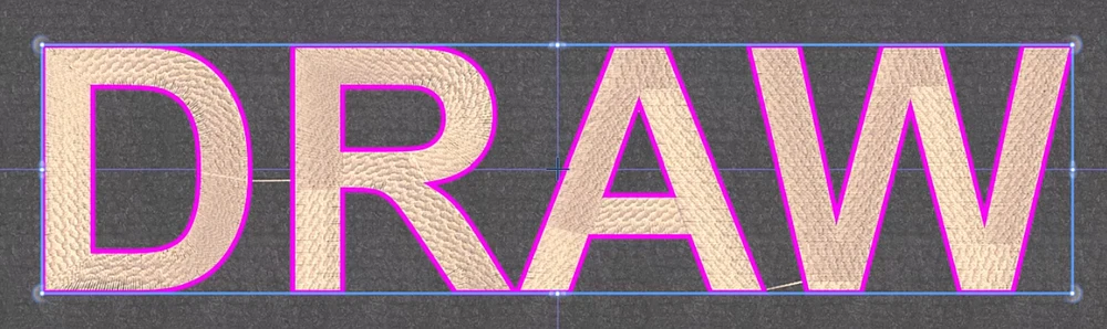 How to Elevate Your 3D Foam Embroidery with Custom Textured Patterns 15 of the "DRAW" text right after the pattern is applied, showing that instant wavy texture in the workspace