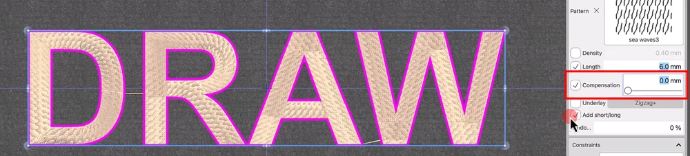 How to Elevate Your 3D Foam Embroidery with Custom Textured Patterns 16 the Properties pane showing the Length set to 6.0 mm and Compensation set to 0.0 mm