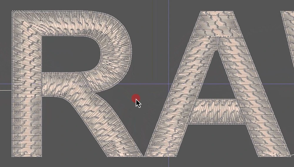 How to Elevate Your 3D Foam Embroidery with Custom Textured Patterns 17 a shot of the "Stitch view" with the Stitch points enabled (where the design looks like tiny grey dots/lines)