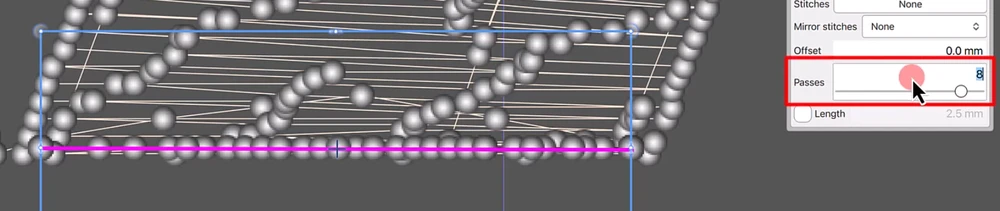 How to Elevate Your 3D Foam Embroidery with Custom Textured Patterns 18 Outline properties box showing the "Running" stitch selected and the Passes set to "8"