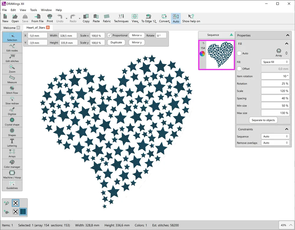 Create unique shape fills with the New Array fill type, Space Fill