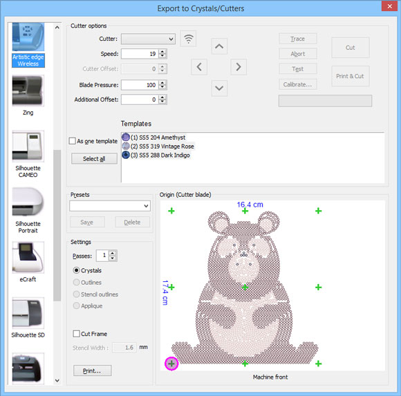 Export crystal designs to cutters