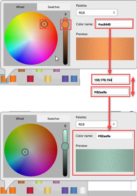 Find a specific color by searching with a hex color code or a specific thread color name/number