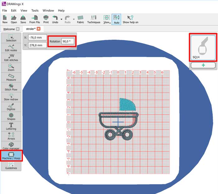 Visualize the hooping process by rotating and moving the hoops