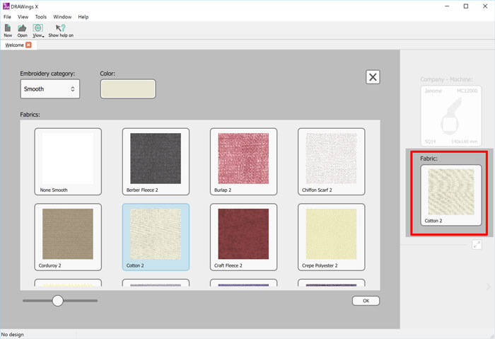 Set default fabric for your embroideries
